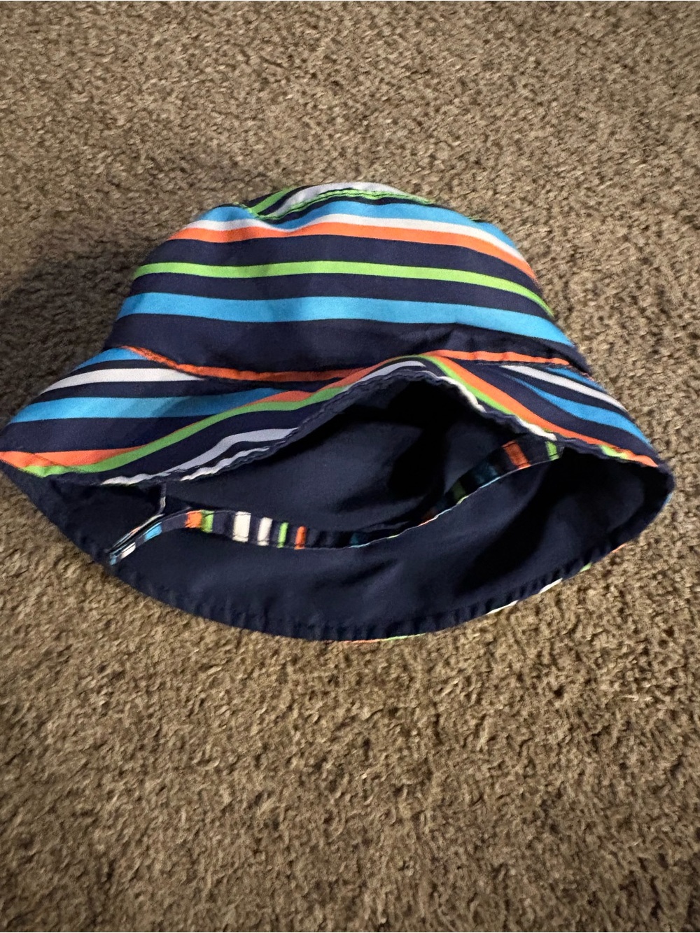 Children's Navy Stripe Sun Bucket Hat with Bright Multicolor Bands